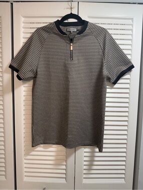 MAUVAIS  Black & Beige Houndstooth Half-Zip Polo
